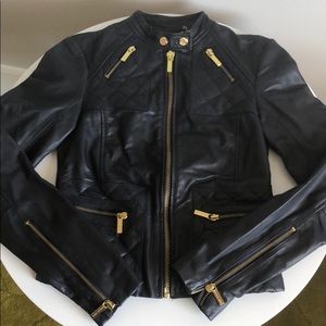 michael kors navy leather jacket